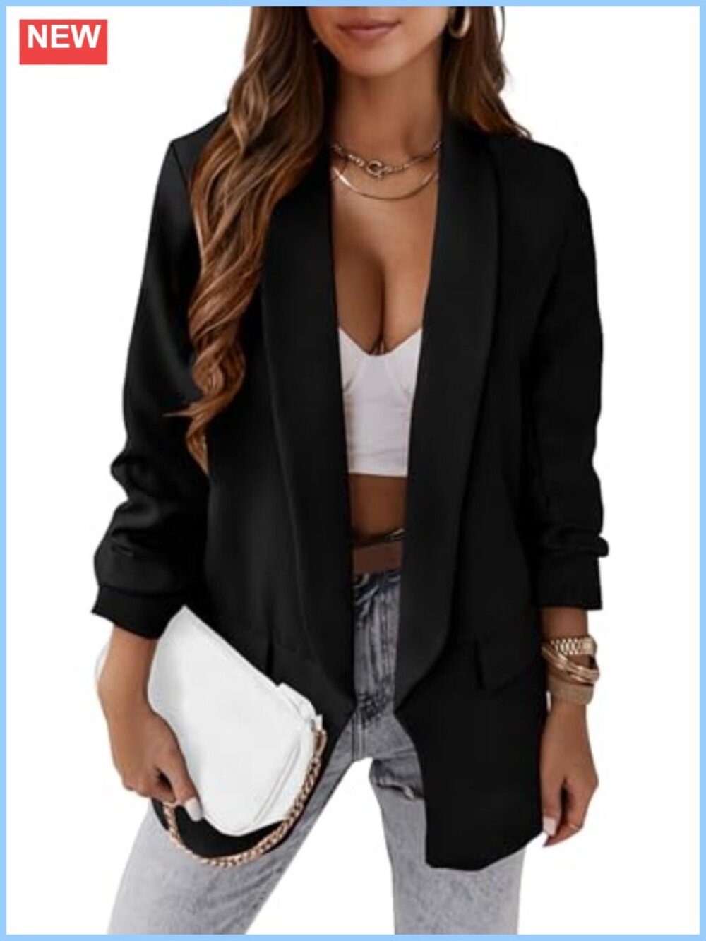 Women's Business Casual Blazer with Pockets Long Sleeve Notch Lapel Open Front